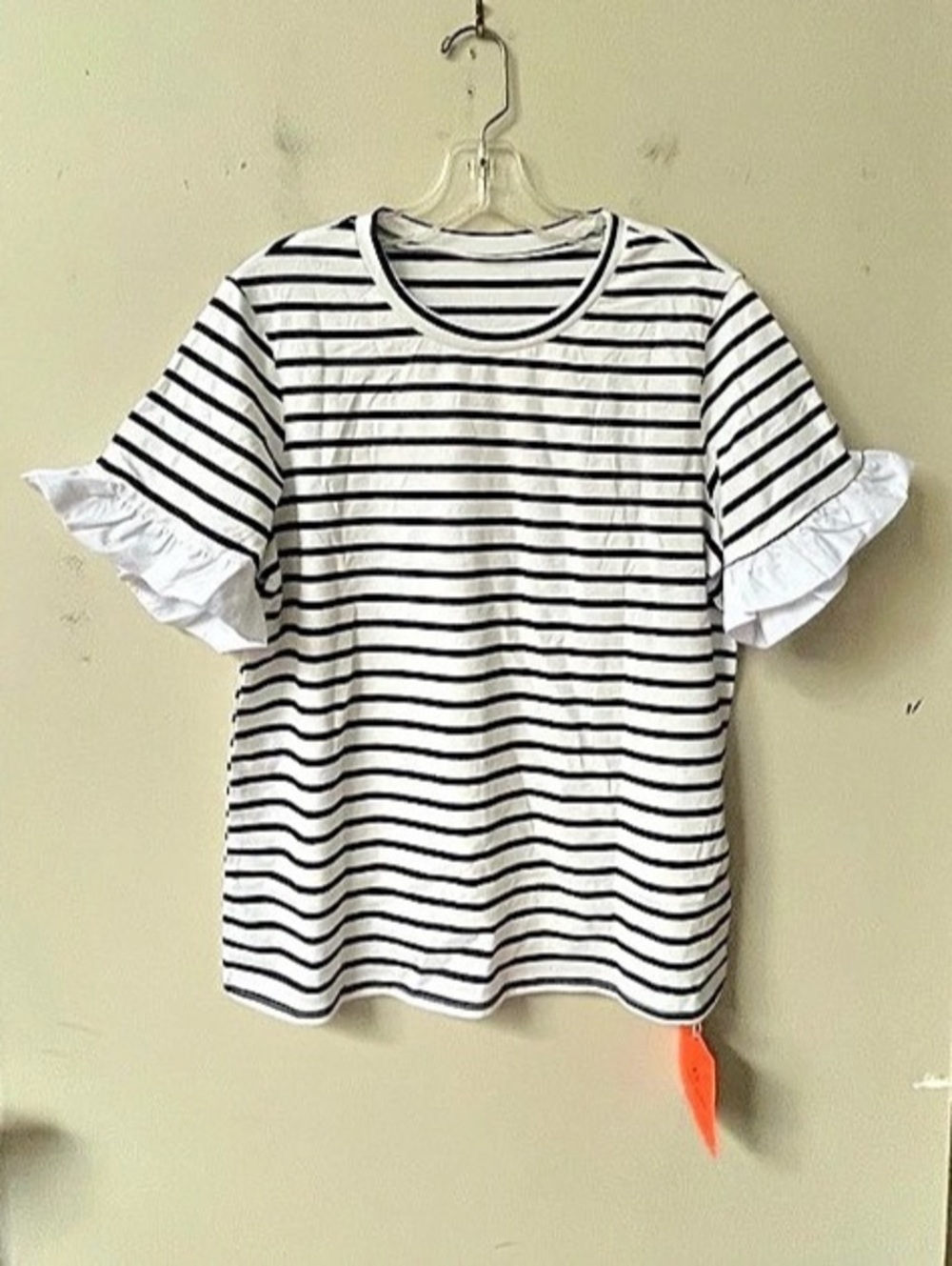 Tankaneo Womens Medium Striped Ruffle Sleeve T Shirt Black White NWT